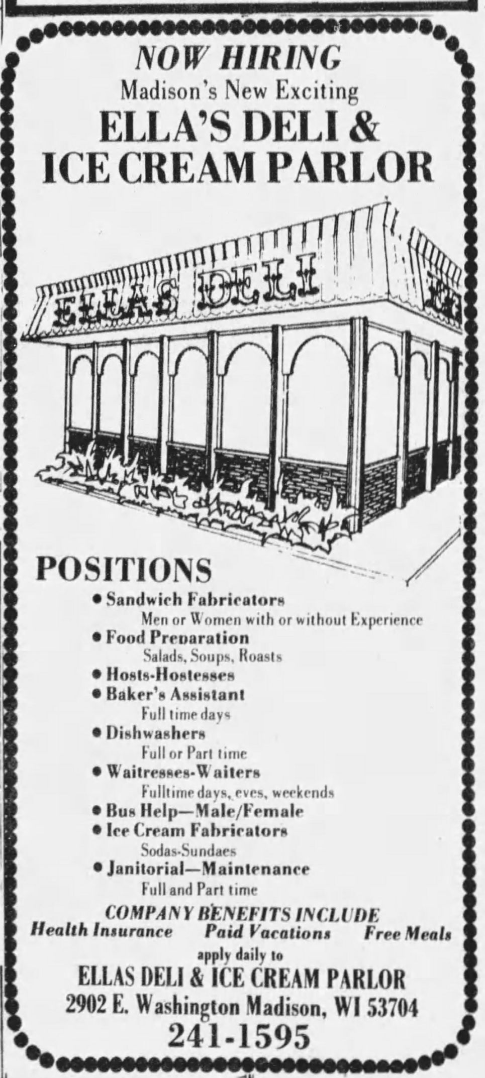 Ad for "new exciting" deli, 1976